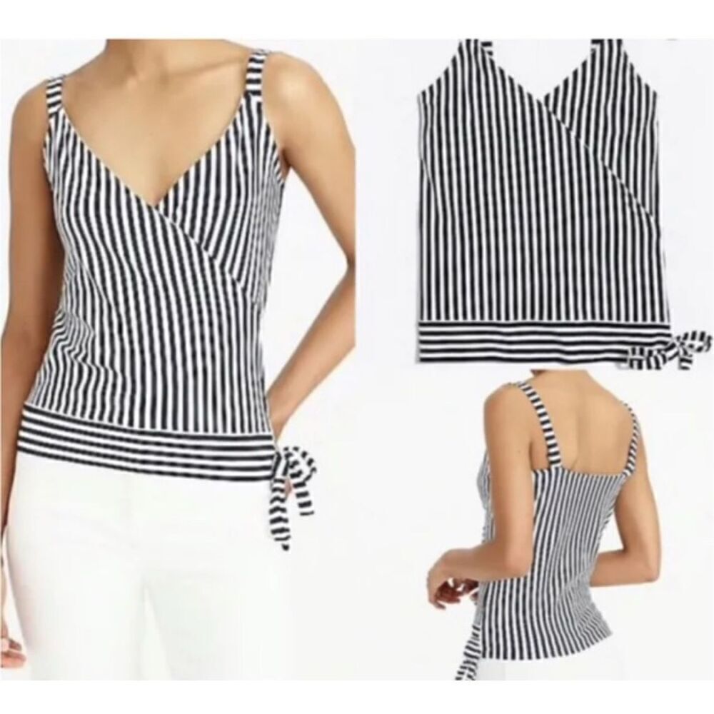 J Crew Striped faux wrap side tie halter tank top XS blue/white nautical